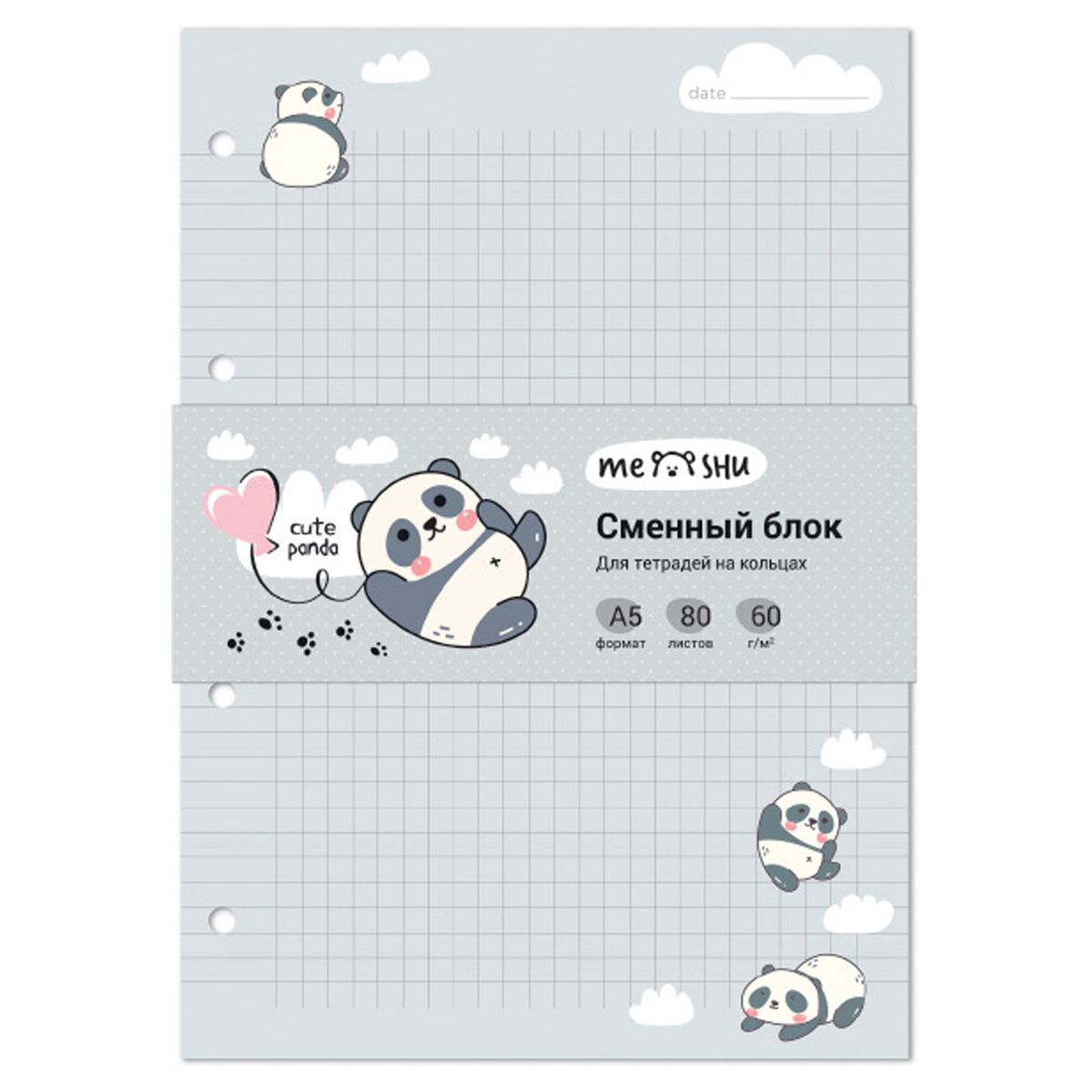 Сменный блок 80л., А5, MESHU "Cute panda", пленкат/у, в клетку РОССИЯ MESHU MESHU  ТНВЭД 4820103000