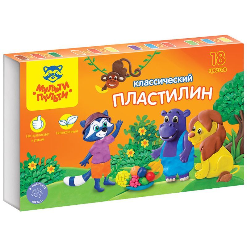 Пластилин Мульти-Пульти "Приключения Енота", 18 цветов, 360г, со стеком, картон РОССИЯ Мульти-Пульти Мульти-Пульти  ТНВЭД 3407000000