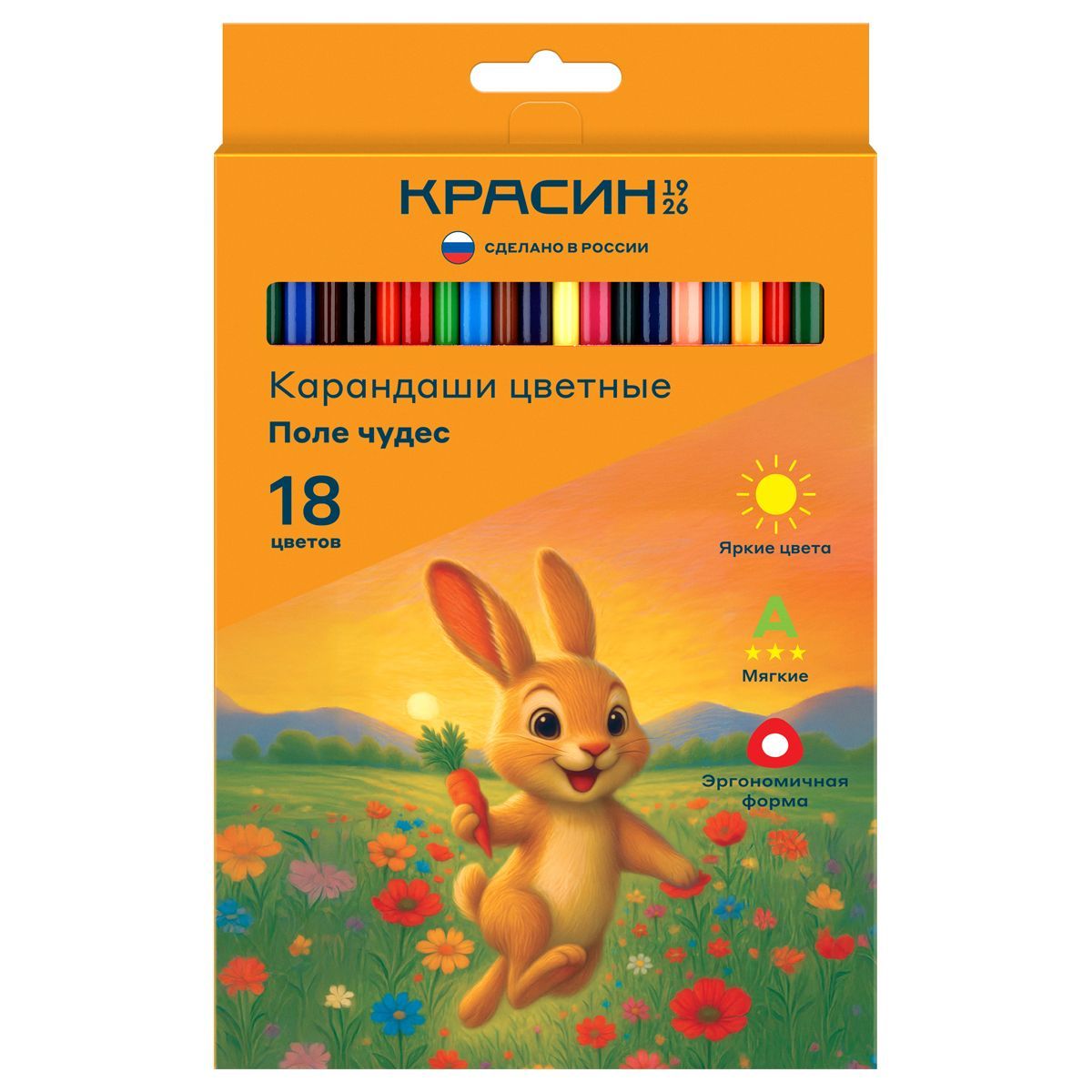 Карандаши цветные Красин "Поле чудес", 18цв., трехгр., заточен., картон, европодвес РОССИЯ Красин Красин  ТНВЭД 9609109000