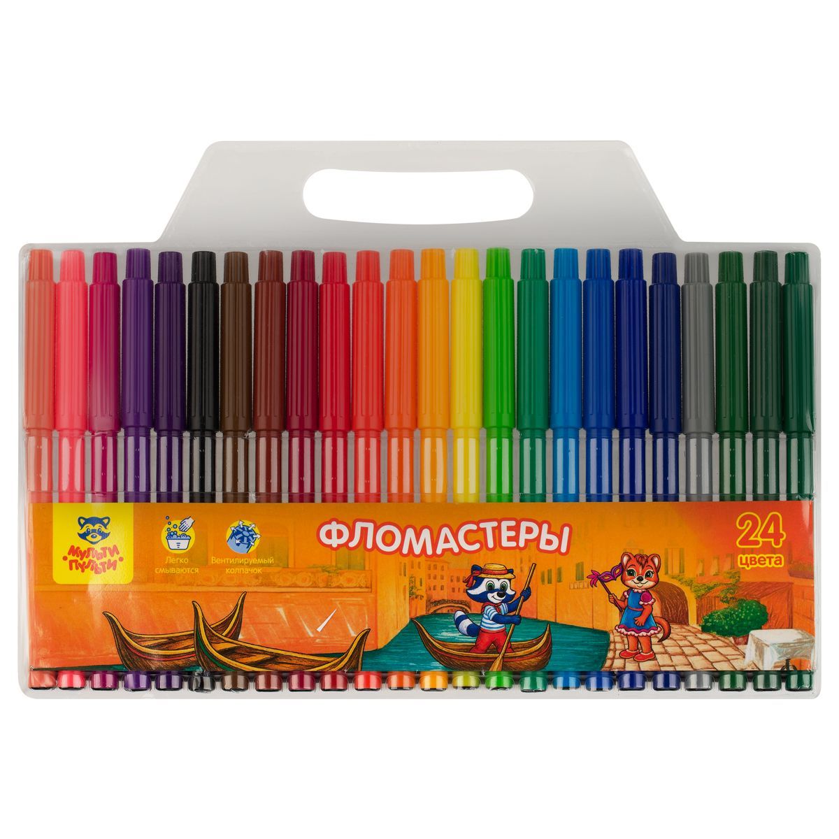 Фломастеры Мульти-Пульти "Енот в Венеции", 24цв.,смываемые., блистер, европодвес КИТАЙ Мульти-Пульти Мульти-Пульти 10418010/150526/5073700/1 ТНВЭД 9608200000