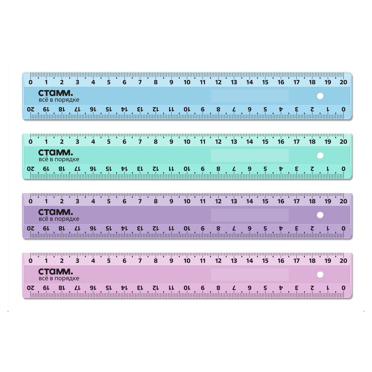 Линейка 20см СТАММ, пластиковая, 2 шкалы, непрозрачная, пастельные цвета, ассорти, европодвес РОССИЯ СТАММ СТАММ  ТНВЭД 9017801000