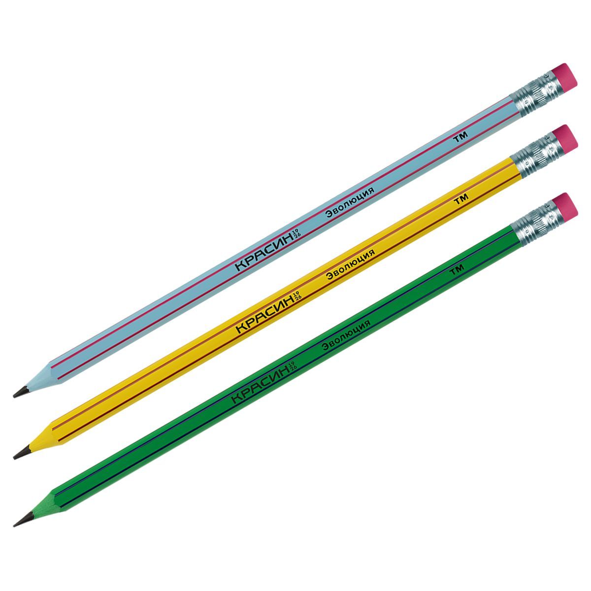 Карандаш ч/г Красин "Эволюция" ТМ (HB), с полосами, с ластиком, заточен., пластиковый КИТАЙ Красин Красин 10702070/100924/3299699 ТНВЭД 9609101000