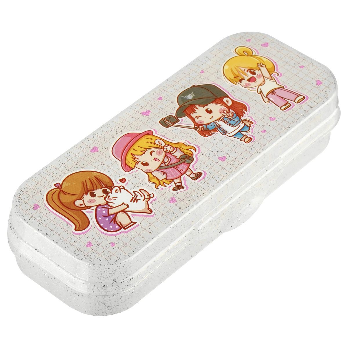 Пенал-футляр, 215*90*43 СТАММ "Подружки", прозрачный с блестками РОССИЯ СТАММ СТАММ  ТНВЭД 3926100000