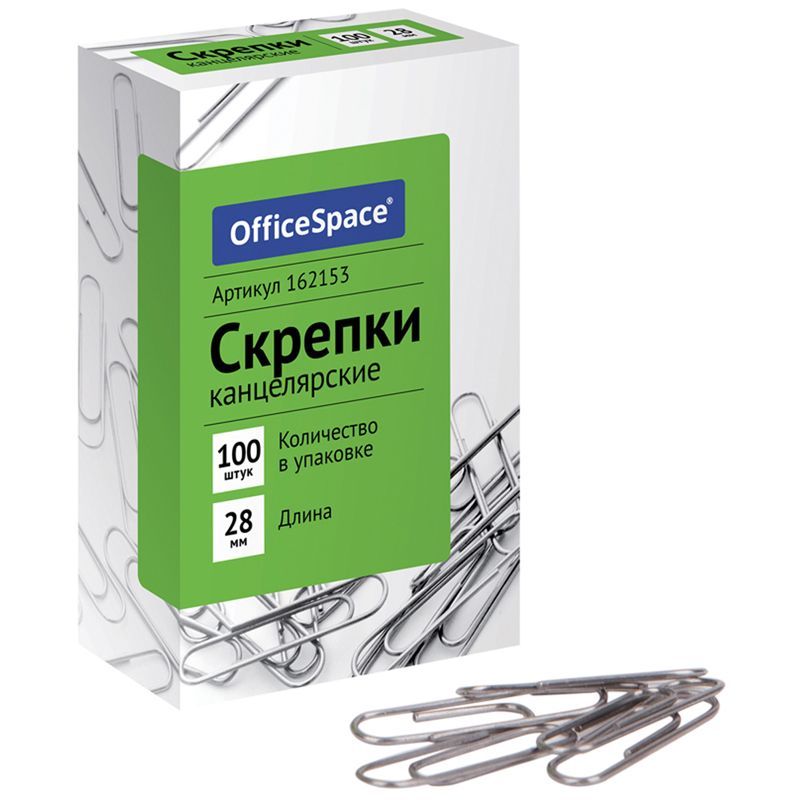Скрепки 28мм, OfficeSpace, 100шт., карт. упаковкаРОССИЯ OfficeSpace Спейс  ТНВЭД 8305900000