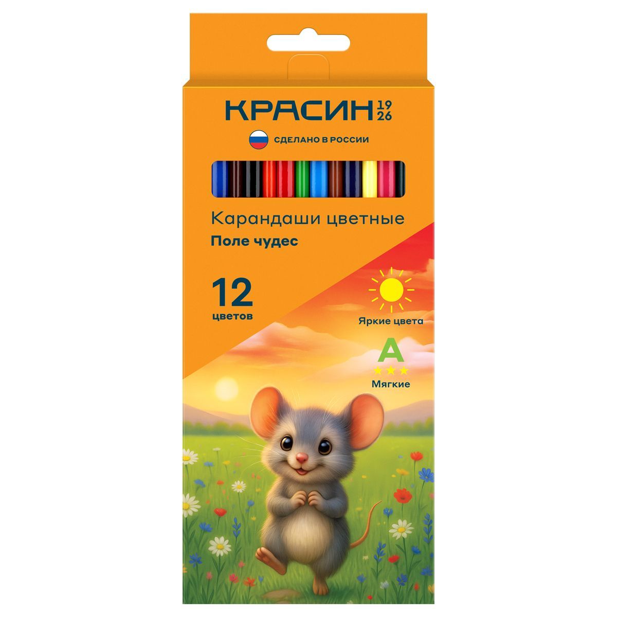 Карандаши цветные Красин "Поле чудес", 12цв., трехгр., заточен., картон, европодвес РОССИЯ Красин Красин  ТНВЭД 9609109000
