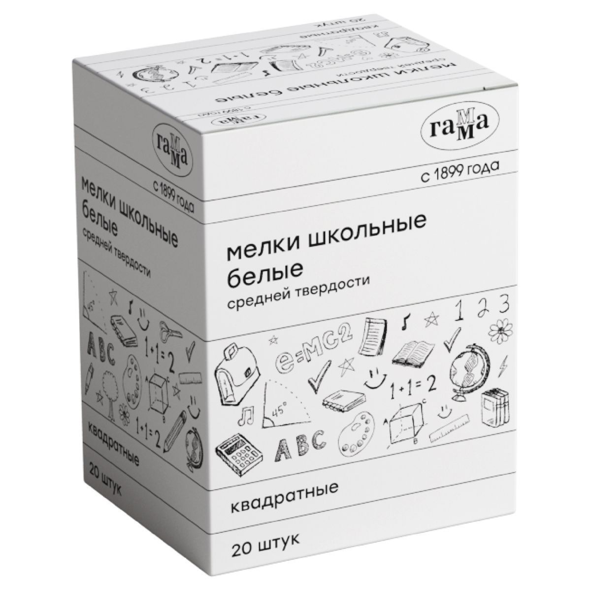 Мел штучный белый Гамма, средней твердости, квадратный, картонная коробка РОССИЯ Гамма Гамма_детство/школа  ТНВЭД 9609909000