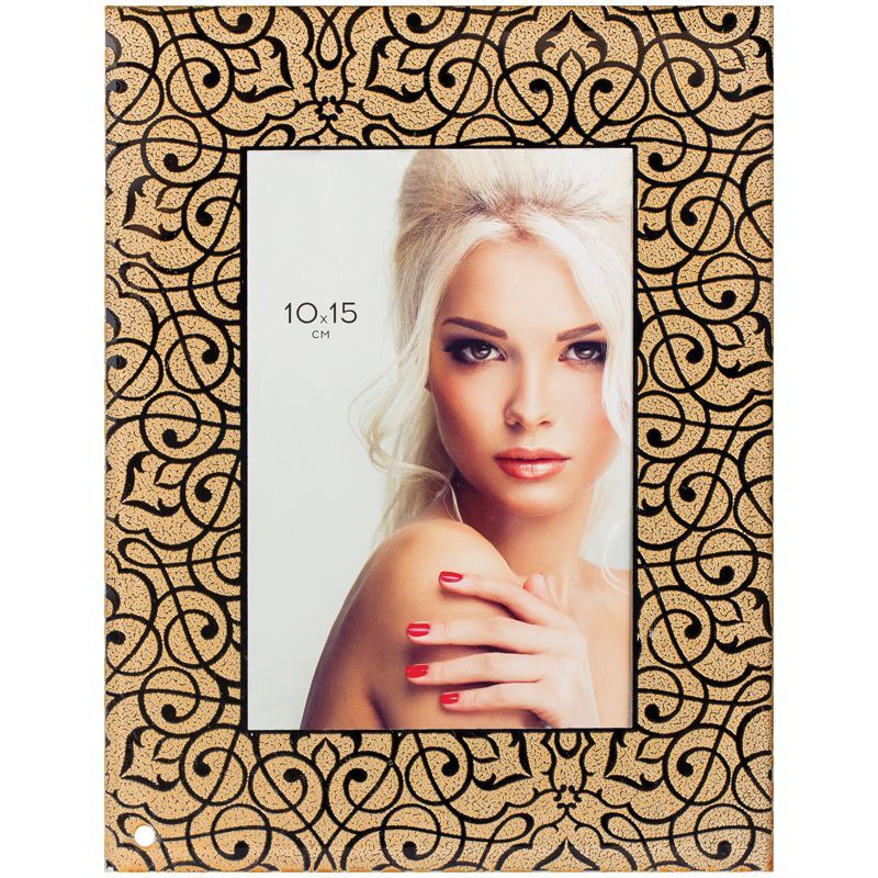 Фоторамка стеклянная 10*15см OfficeSpace "Узоры", золото