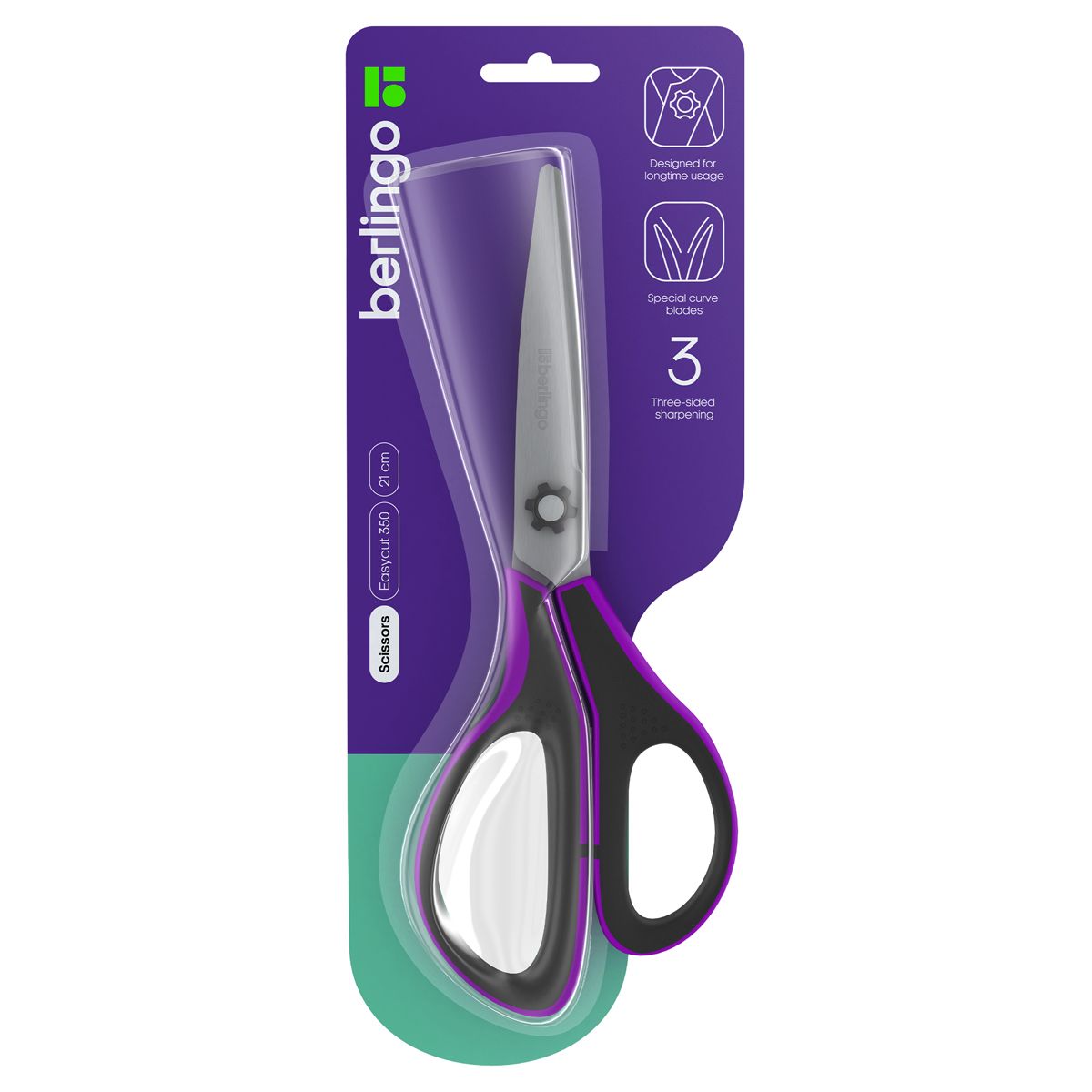 Ножницы Berlingo "Easycut 350", 21см, сиреневые, эргономичные ручки, мягкие вставки, европодвес КИТАЙ Berlingo BERLINGO_ 10702070/280923/3399712 ТНВЭД 8213000000