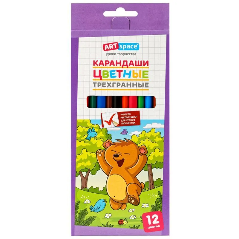 Карандаши цветные ArtSpace "Лесные жители", 12цв.,трехгран., заточен., картон. уп., европодвес РОССИЯ ArtSpace Спейс  ТНВЭД 9609109000