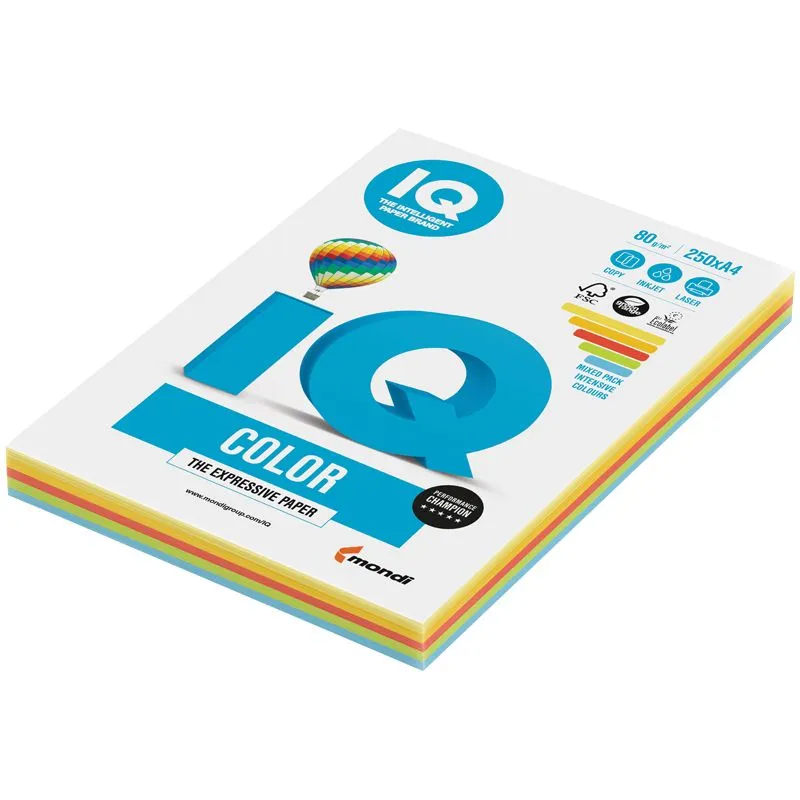 Бумага IQ "Color Intensive Mixed Packs" А4, 80г/м2, 250л. (5 цветов)