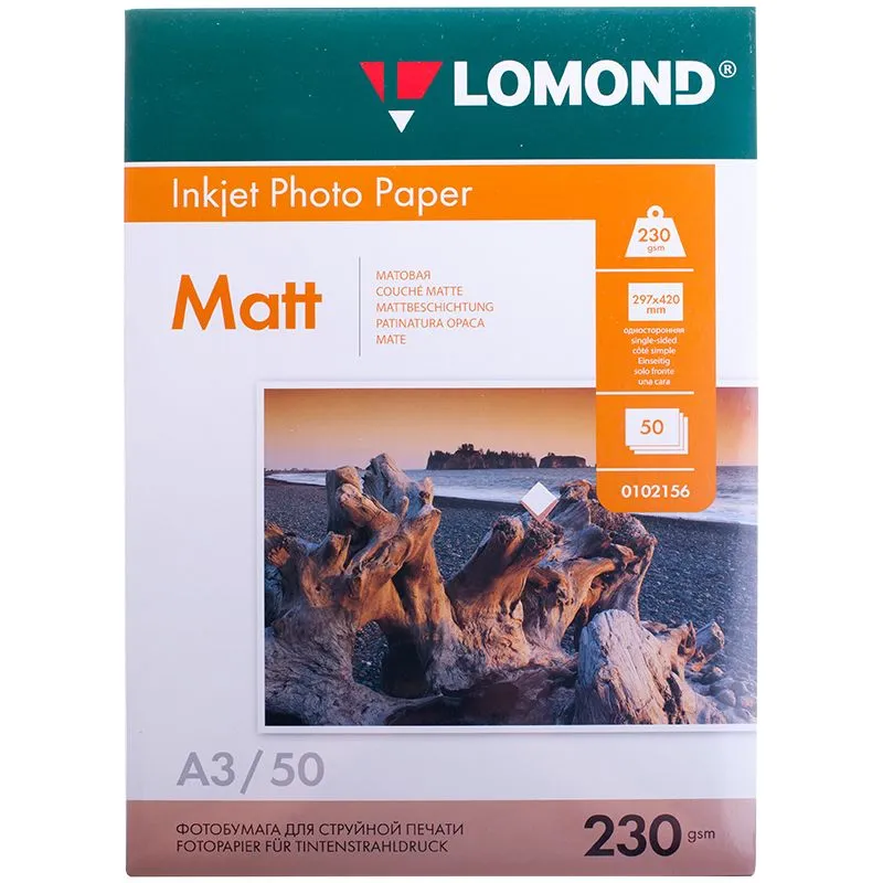 Фотобумага А3 для стр. принтеров Lomond, 230г/м2 (50л) матовая односторонняя